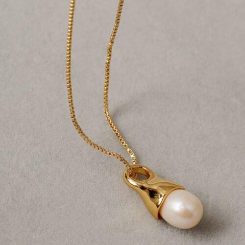 Single pearl pendant chain necklace for women gold plated summer necklace
