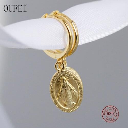 OUFEI 100% 925 Sterling Silver Drop Earrings For Women Simple Earrings Virgin Mary Fashion Earings Jewelry EH1033