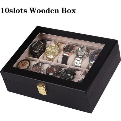 New Watch Case Jewelry Displays Watch Boxes 10 Grids Wooden Box 6 Slots Wrist Watch Display Box Storage Watches Holder Organizer