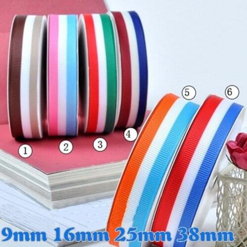 100 Yards 9mm/25mm Three-color Dynamic Striped Line Polyester Grosgrain Ribbon DIY Apparel Sewing Bow Material