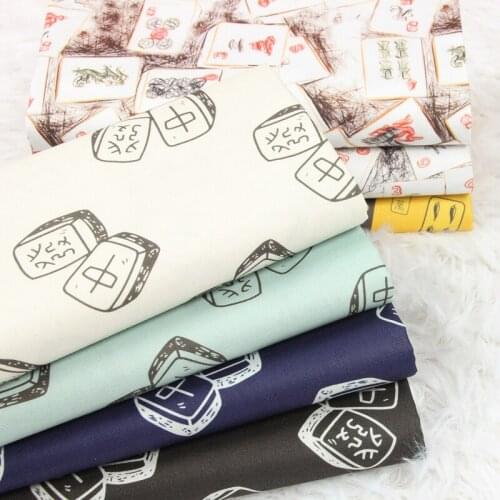Half Yard Plain Cotton Fabric With Hand Drawing Mahjong Print For Handmade DIY Bag Garment Shirt Sewing Cloth 100% Cotton CR-672