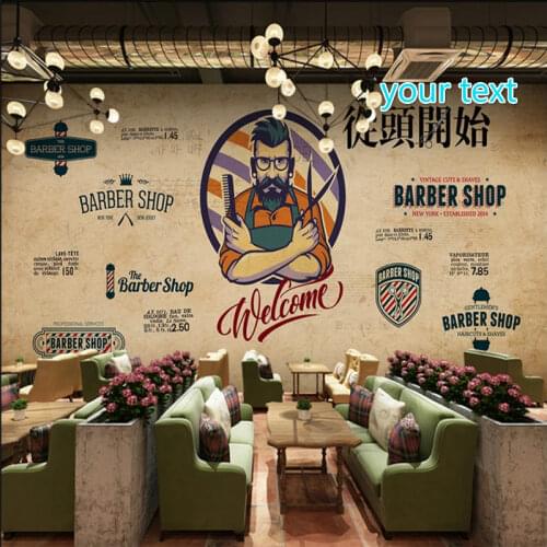 Retro Nostalgic Man Salon Wall Paper 3D Fashion Trend Hair Salon Barber Shop Industrial Decor Background Mural Wallpaper 3D