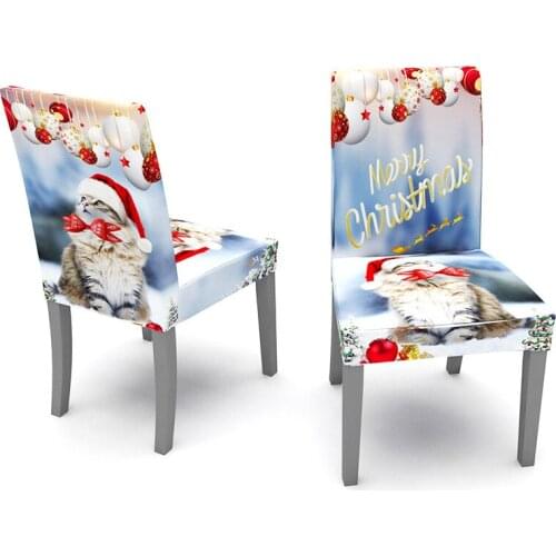 Christmas Cat Pattern Spandex Chair Covers For Event Party Home Dining Decor Elastic Chair Cover Quality Slipcover funda silla