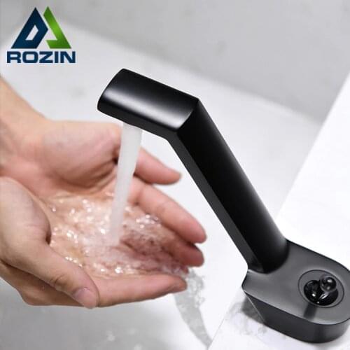 Rozin Matte Black Basin Faucet Brass Deck Mounted Bathroom Faucets Gold Creative Single Handle Crane Hot Cold Water Mixer Tap