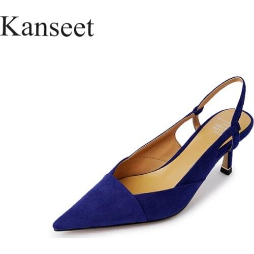 Kanseet 2021 New Women Sandals Summer Genuine Leather Pointed Toe Elegant Handmade Fashion Design Buckle Strap High Heels Shoes