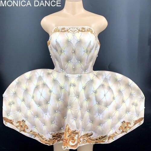 Sexy Stage Strapless Birthday Dress For Women Pearl Cake Bubble Party Dress Evening Prom Costume Gogo Singer Show Stage Dress