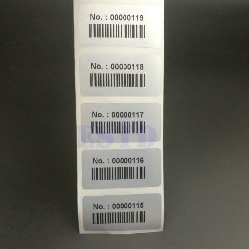 Silver Consecutive Number, Inventory stickers Labels With Bar Code waterproof 500PCS
