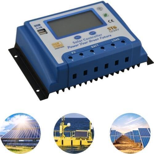 60A/50A/40A/30A/20A/10A 12V 24V Auto Solar Charge Controller PWM Controllers LCD Dual USB 5V Output Solar Panel PV Regulator