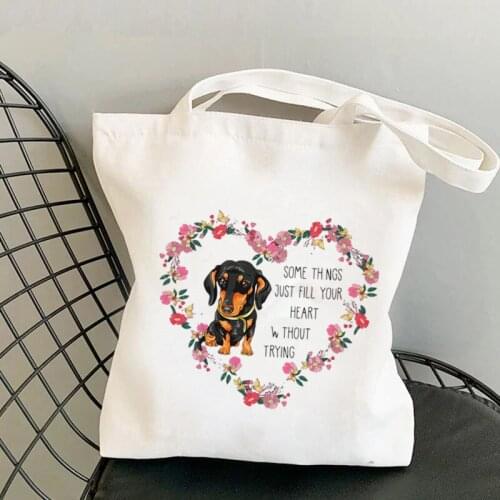 Shopper Some Things Just Fill Your Heart Without Trying Dachshund Tote Bag women shopper handbag girl Shoulder Lady Canvas Bag