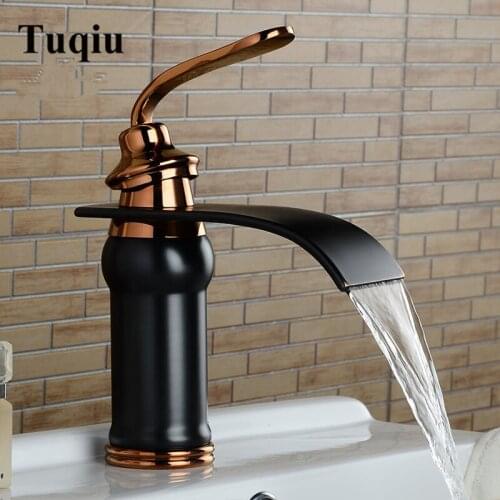 Sink Faucet Black Oil Brushed Bathroom Faucet hot and cold Brass Basin Faucet Waterfall Faucet Single Handle water tap