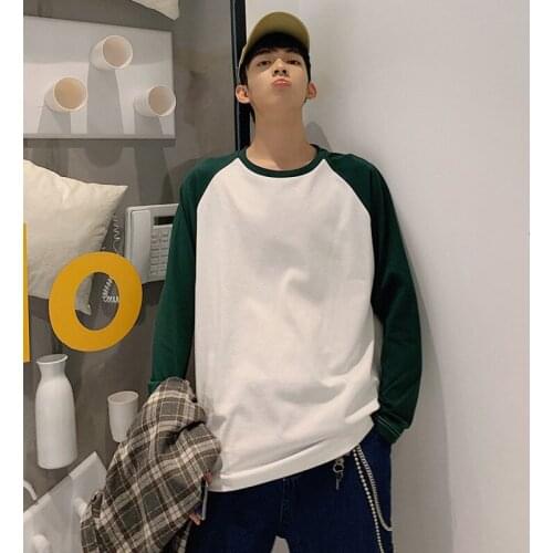 Versatile Korean Men Long Sleeve T shirts Fashion Patchwork Basic Mens t-shirt 2020 Harajuku Man Casual Tees Tops 5XL