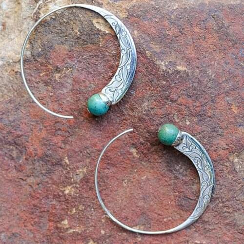Vintage Round Spiral Piercing Earrings Exaggerated Boho Jewelry Ethnic Brincos Carved Pattern Nationality Earrings