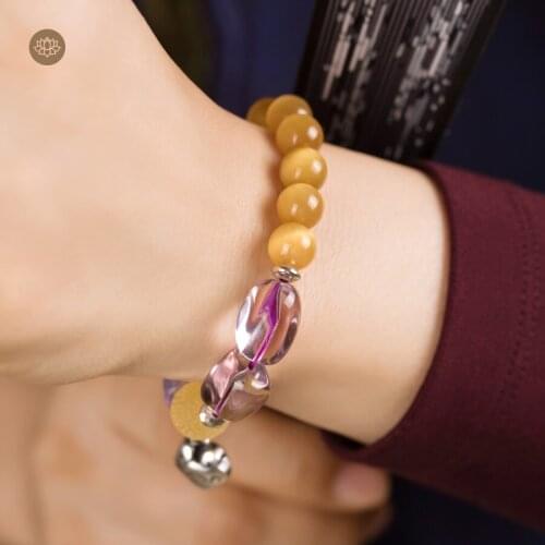 Yellow tiger eye purple dragonshard beeswax silver ruyi jewelry bracelet with original design female flourishing career