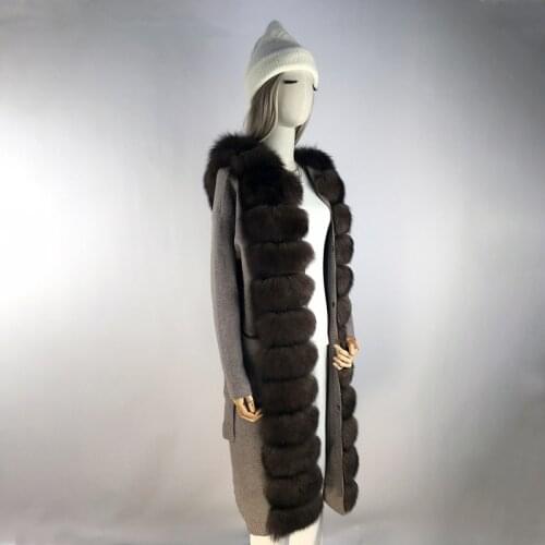 Long Sweater Cardigan With Hood Women Real Fox Fur Cardigan Winter Knitted Cardigan Women Oversize Thick Warm Coats Ladies 2021