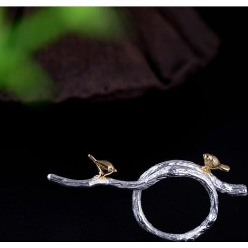 New S925 Sterling Silver Two Birds Branches Open Rings For Women Handmade Chinese Style Female Vintage Jewelry High Quality