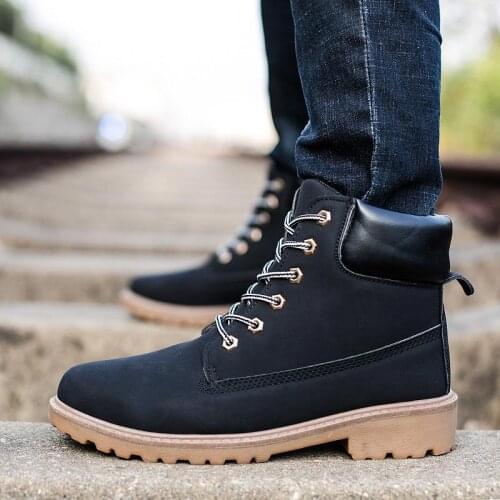 Winter shoes men boots 2021 new fashion lace-up warm snow boots men cotton waterproof plush square heel shoes men plus size