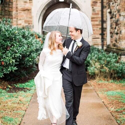 10Pcs Clear Bubble Umbrellas Large Canopy Umbrellas Auto Open Windproof with European White J Hook Handle Outdoor Wedding Style