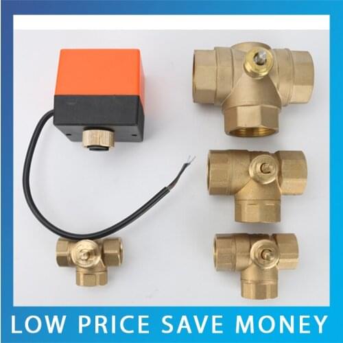 2PCS Fan coil Electric 3-way Ball Valve 220V 1.6Mpa DN15 Brass Ball Valve Cold&Hot Water