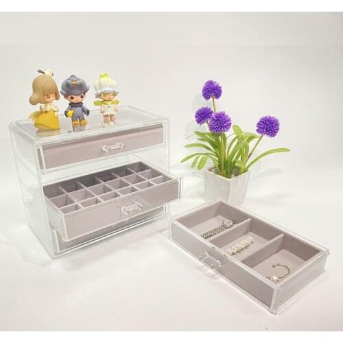 Acrylic Jewelry Organizer Transparent Plastic Box Exhibition for Women with 3 to 4 Drawers Ring Necklace Bracelet Storage Box