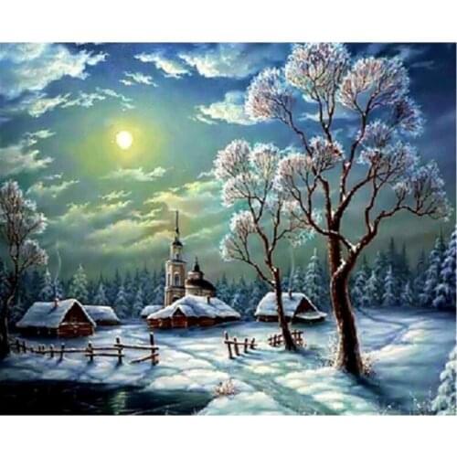 Needlework Diamond Painting Beautiful Snow Winter Landscape Diamond Embroidery All Drill Rhinestone Mosaic Picture