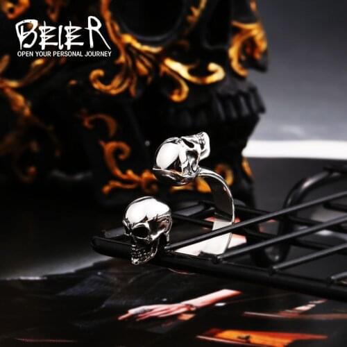 Beier new store 316L stainless steel Fashion skull opening ring Classic punk high quality jewelry LLBR8-717R