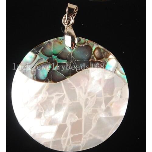 Free Shipping Women Fashion Jewelry 25mm Beautiful New Zealand Ablone Shell Round Pendant Bead 1Pcs C3594