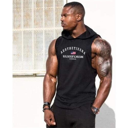 Muscleguys Brand Bodybuilding stringers sleeveless vest hoodie gyms tank tops for men singlets shirt cotton fitness clothing