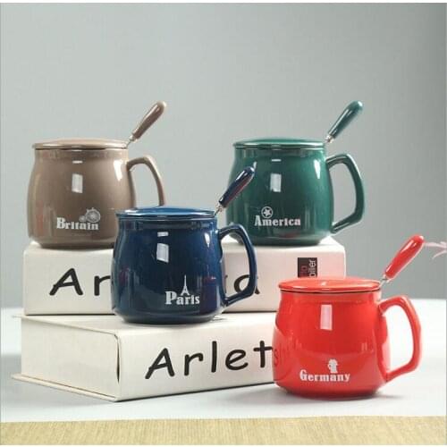 Tea cup 1pc Light Chinese breakfast cup with lid and spoon ceramic milk cup coffee mug 2021 NEW