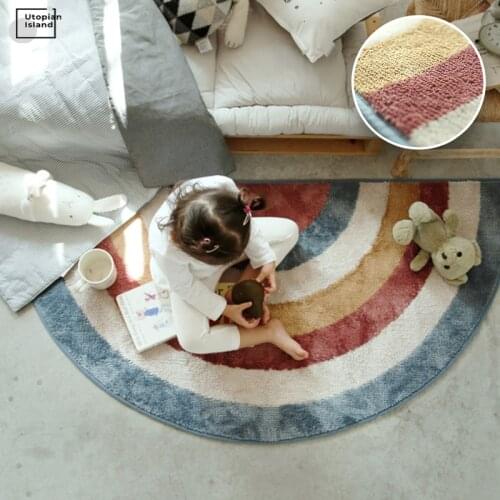 Kids Carpet For Living Room Modern Rainbow Fluffy Baby Carpet Semicircle Plush Rugs Entrance Door Furry Mat Bath Mat Children