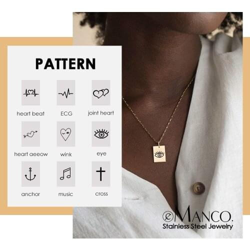 EManco Heart Cross Necklace Love Electrocardiogram Pendant Choker Gold Charm Square Pendant 316L Stainless Steel Women Jewelry