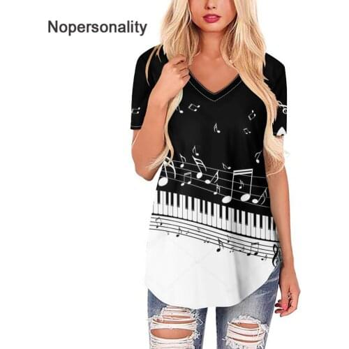 Nopersonality Music Notes Printed Women Fashion Casual Loose T-Shirt Female Summer Short Sleeve Lady Breathable Cloth