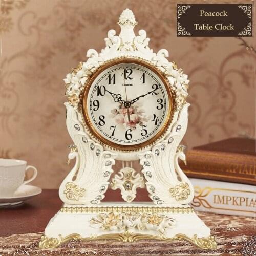 Hot Sale European Peacock Swing Clock Mute Living Room Retro Table Clock Decoration Creative Table Watch Table Quartz Desk Clock
