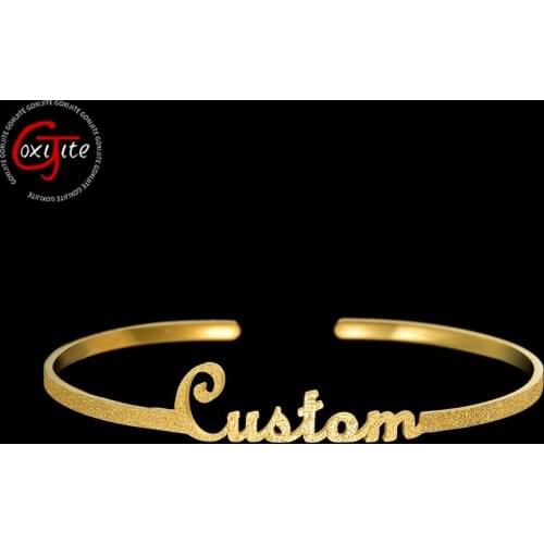 Goxijite Fashion Custom Matte Name Bangle Bracelet For Women Personalized Adjustable Frosted Nameplate Bangles Unique Gift