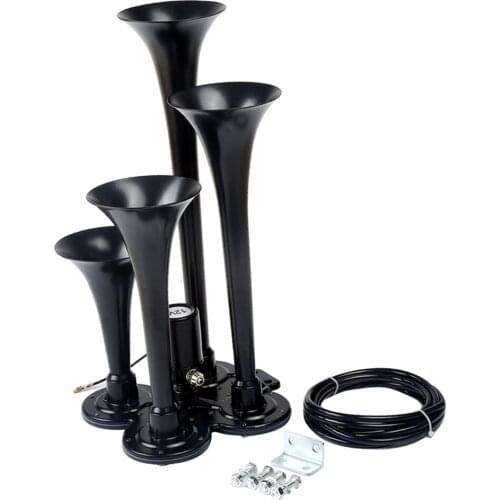 Loud 150DB 4/Four Trumpet Train Air Horn for Car Vehicle Truck Motorcycle Lorry Boat SUV Train - Black