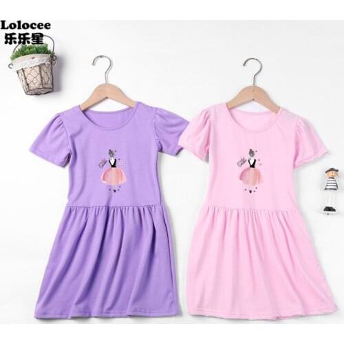 Girls Kids Baby Short Sleeve Dress Summer New Ballet Girl Printed Round Neck Cotton Short Sleeve Dress for Kids Wearing