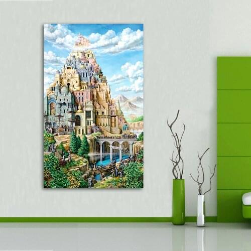 JQHYART Tower-Of-Babel Paintings For Living Room Wall Paintings On Canvas Oil Painting Wall Painting No Frame