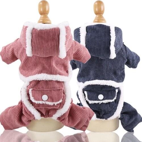 New Double Thick Cotton Dog Clothes Winter Pet Cat Cotton Clothes Corduroy Warm Dog Coat Cotton Jacket Jumpsuit for Dogs