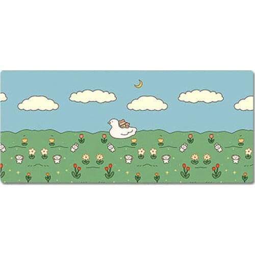 90x40cm 35.43x15.74 Inch Large XXL Cute HD Cartoon Duck Rider Pattern Table Mat Non-slip Mouse Pad Computer Desk Mat