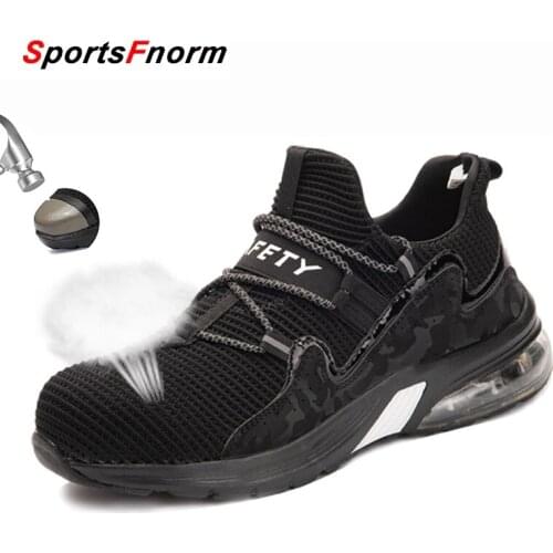 Summer Light Breathable Safety Work Shoes Men Air Cushion Steel Toe Work Boots Anti-Puncture Work Sneaker Women Protective Shoes