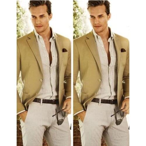 Summer Men Suits Slim Fit Beach Wedding Prom Tuxedos Notch Lapel Groomsman Suit Custom Made 2 Pieces Jacket+Pants