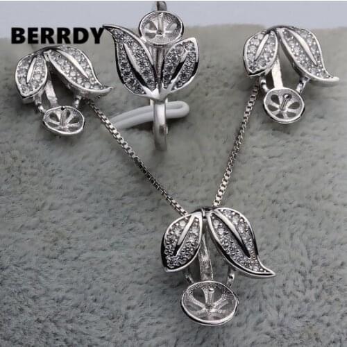 Fashion Pearl Pendant/Earrings/Ring Set Mountings Findings Settings Jewelry Set Parts Fittings Charm Accessories for Lady Girls