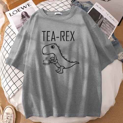 Tea Rex Funny Dinosaur Drink Coffee Prints Mens T Shirts Oversized S-XXXL Tshirts Round Neck Tops Loose Vintage T-Shirts Mans