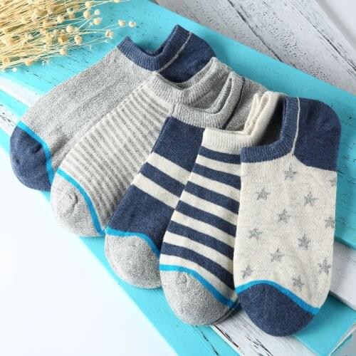 2019 Mens Cotton Socks Spring Summer Short Socks for Male 10pcs=5pairs/lot Stripe Casual Business Ankle Socks Slippers Meias