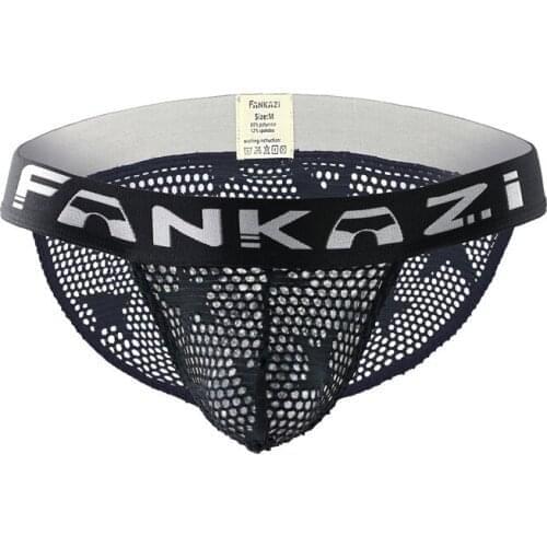 Sexy Gay Underwear Men Briefs Shorts Cueca Hollow Out Mesh Low Waist Panties Man Solid Seamless Underpants Briefs