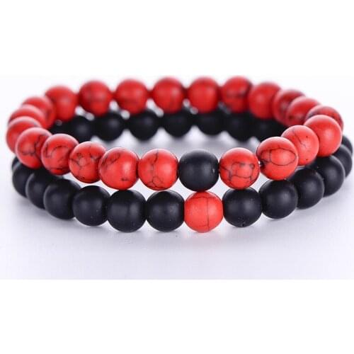 2pcs/set couples natural stone bracelets jewelry men gifts 8mm howlite black stone bracelets&bangles for lovers