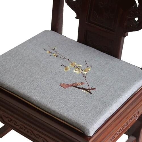 Embroidery New Chinese Plum Blossom Seat Cushion Pad Armchair Dining Chair Anti-slip Cotton Linen Sitting Mats