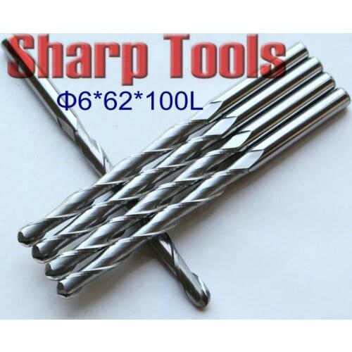 NEW 6*62*100MM 2 Flutes Carbide Ball Nose End Mills Wood CNC Cutter Set, 3D Relief CNC Wood Tools Engraving Bits Milling Cutter