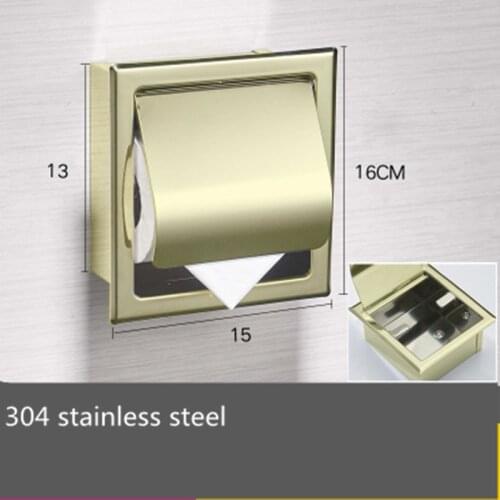 Single Wall Bathroom Roll Paper Box Polished Gold Recessed Toilet/Tissue Paper Holder All Metal Contruction 304 Stainless Steel
