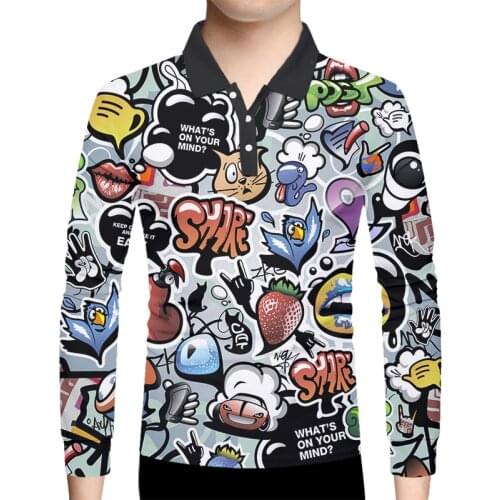 OGKB EU Size 3D Printed Graffiti Funny Long Sleeve Polo T Shirts Hip Hop Casual Abstract Anime Polo Shirt Men Women Streetwear