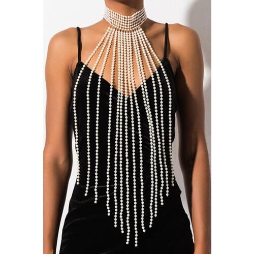 Irregular Wide Tassel Pearl Necklace Chocker Jewelry Women Long Necklace Long Pearl Tassel Necklace Female Sweater Body Jewelry